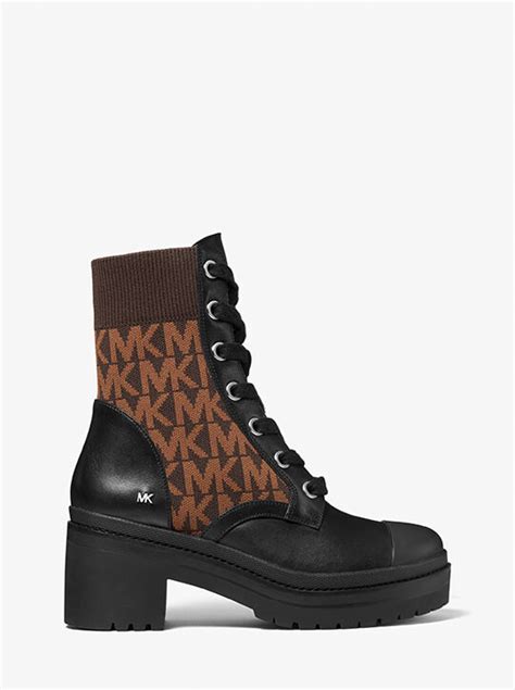 michael kors brea leather and logo jacquard combat boot|Michael Kors Brea Leather and Logo Jacquard Combat Boot.